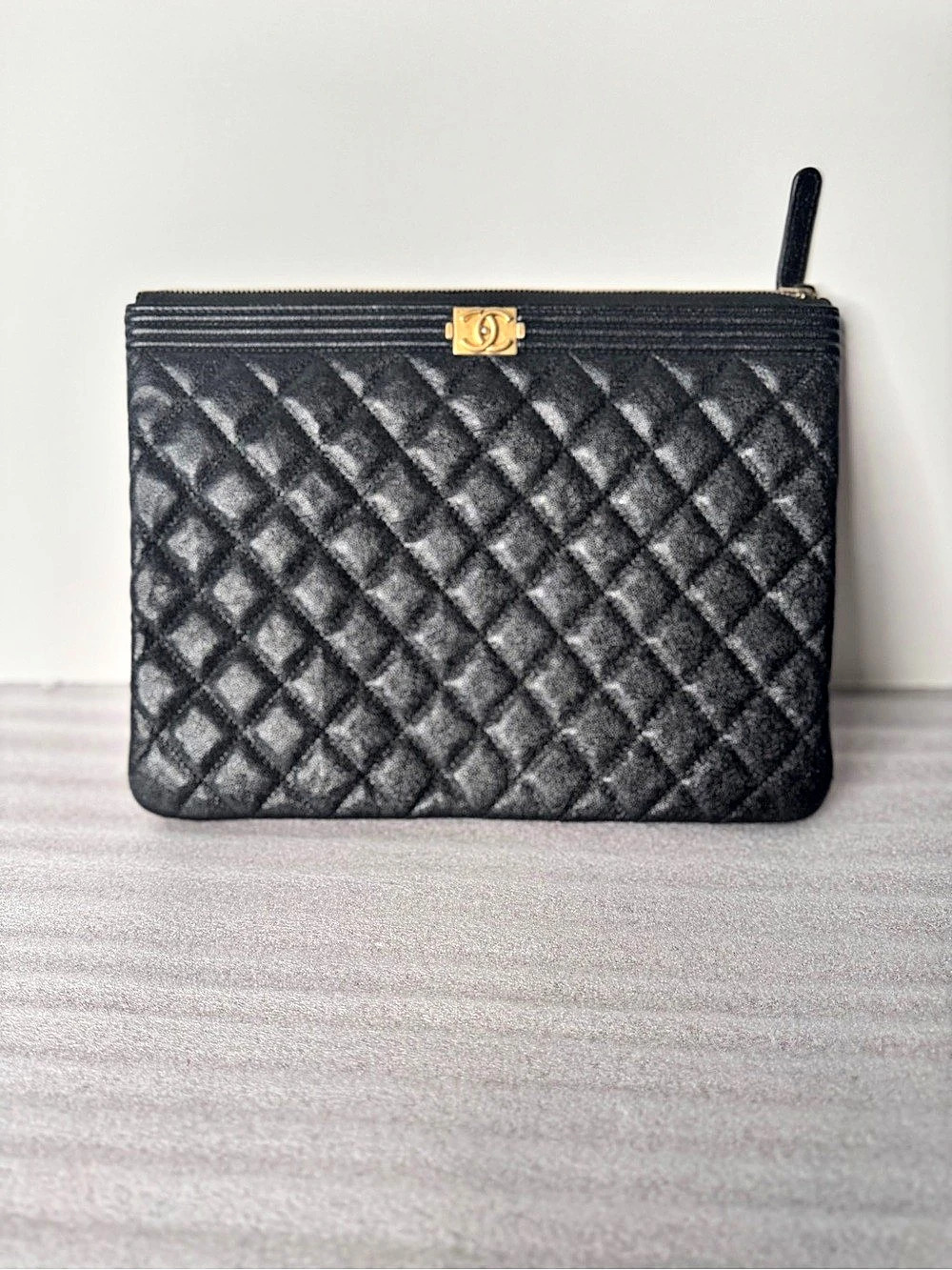 Chanel Boy Quilted O-Case Pouch in Black